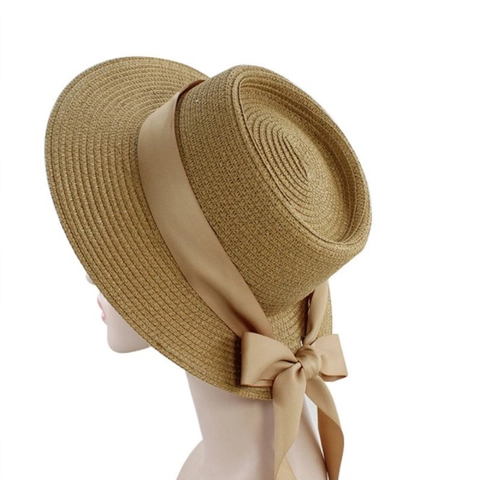 Cappello Di Paglia Boater Da Donna Con Ampio Fiocco In Nastro Di Raso Protezione Solare Traspirante Estate Spiaggia Elegante