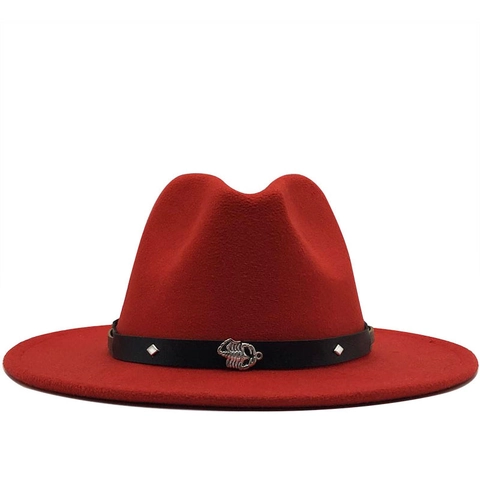 Cappello Fedora A Tesa Larga Feltro Di Lana Vintage Jazz Berretto Con Fibbia A Scorpione Cintura Con Borchie Moda