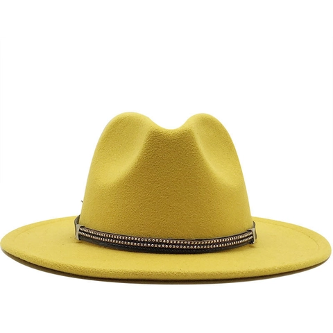 Wool Felt Fedora Hat Vintage Wide Brim Jazz Cap With Metal Stud Rivet Band British Style For Men Women