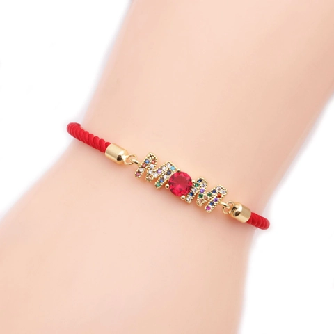 Bracciale Lettera MOM Regolabile Corda Rossa Colorata Rame Micro Pavè Zircone Regalo Festa Della Mamma Gioielli Donna