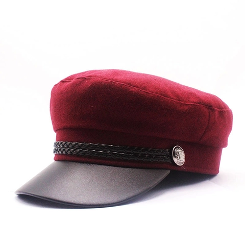 Berretto Newsboy Retrò In Feltro Di Lana Cappello Baker Boy Con Visiera In Pelle PU Corda Intrecciata E Bottone In Metallo