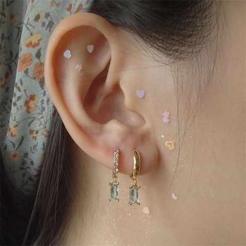 Brass Zirconia Rectangle Gem Dangle Earrings Gold Plated Multicolor Huggie Hoop Earrings For Women Minimalist Jewelry