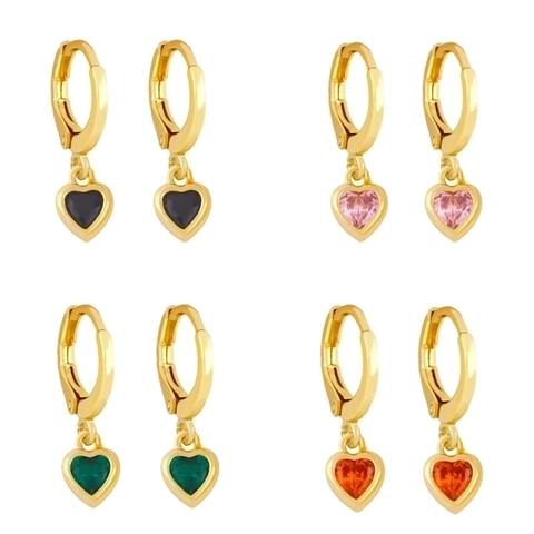 Herz Anhänger Huggie Hoop Ohrringe Kupfer Zirkon 18K Vergoldet Nische Design Romantisches Geschenk Frauen