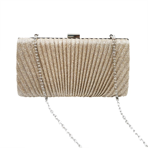 Bolso De Noche Brillante Con Pliegues De Purpurina Cartera De Mano Rígida Con Cadena Desmontable Para Mujer Boda Fiesta