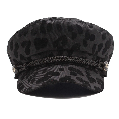 Cappello Newsboy Donna Stampa Leopardata Tessuto Floccato Stile Retrò Britannico Berretto Baker Boy Con Corda Intrecciata