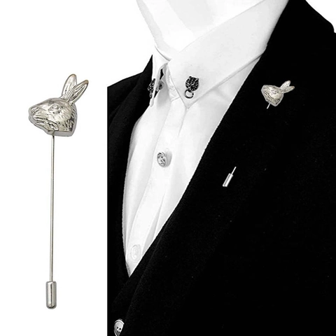 Lucky Rabbit Head Lapel Pin Alloy Copper Long Needle Brooch For Suit Tuxedo Wedding Party Fashion Accessory Unisex