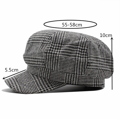 Vintage Houndstooth Newsboy Cap Dames Katoenmix Ruit Retro Octagonaal Baret Schildersmuts Herfst Winter
