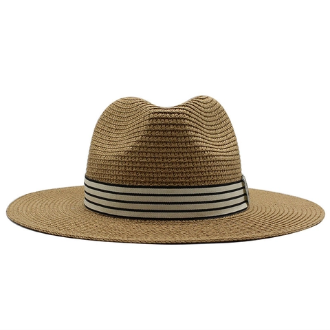 Sombrero Fedora De Paja De Papel Tejido Con Banda A Rayas Protección Solar De Verano Transpirable Estilo Jazz Para Hombres Mujeres
