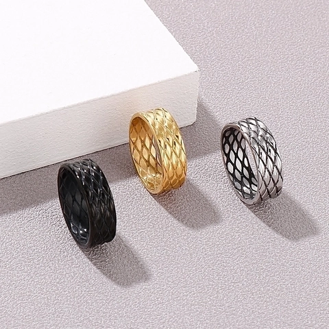 Anillo De Banda De Acero Inoxidable Patrón Acolchado Textura De Malla Joyería De Moda Chic Retro Para Mujeres Y Hombres