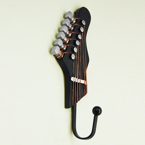 Vintage Resin Guitar Headstock Wall Hooks Decorative Musical Instrument Style Coat Hat Storage Hooks For Home Music Room Decor