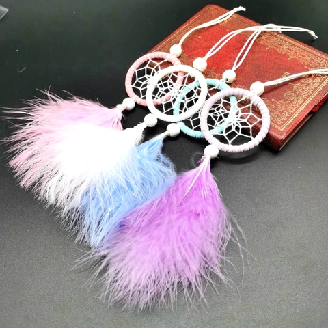 Dream Catcher Hanging Ornament Natural Feather Wood Bead Handmade Boho Style Car Home Decor Bag Charm Dreamy Gift