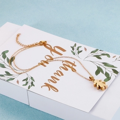 Collar Con Colgante De Silueta De Niña De Dibujos Animados Acero De Titanio Joyería De Moda Mujeres