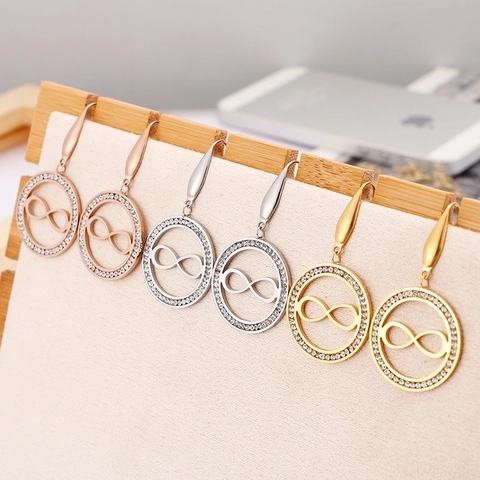 Pendientes Colgantes Redondos De Acero Inoxidable Con Símbolo De Infinito Y Circón Joyas De Moda Para Mujer Elegantes