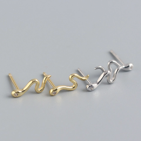 Snake Stud Earrings 925 Sterling Silver Rhinestone Inlaid Animal Shape Minimalist Trendy Jewelry For Women