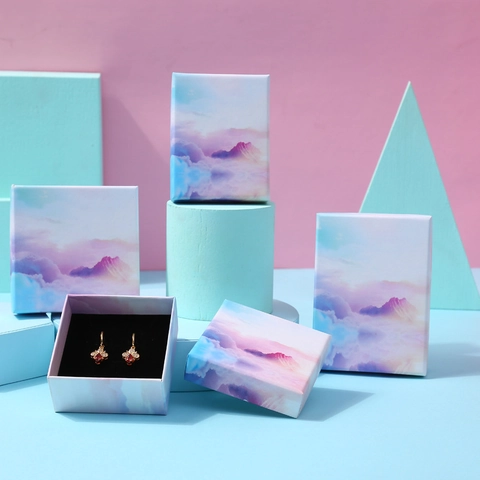 Schmuckverpackung Box Karton Lila Blau Verlauf Wolkenhimmel Muster Für Halskette Ohrring Ring Geschenkbox Mit Schwammfutter
