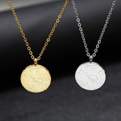 Collana con Pendente a Moneta in Acciaio Inossidabile Vintage Universo Pianeta Saturno Stella Galassia Collane da Donna Gioielli