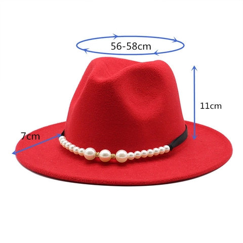 Elegant Fedora Hat For Women Wool Felt Wide Brim Jazz Cap With Artificial Pearl Ribbon Decor Vintage British Style