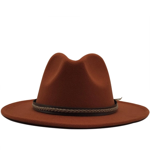 Cappello Fedora In Lana Vintage Tesa Larga Piatta Berretto Jazz Gentleman Con Fascia Intrecciata Per Uomo Donna Elegante
