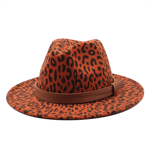 Fedora Hoed Luipaardprint Wollen Brede Rand Vintage Jazz Pet Met Leren Band Mode Voor Dames Heren