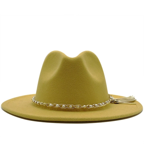 Cappello Fedora Per Donna In Feltro Di Lana Tesa Larga Retro Cappello Jazz Con Catena In Metallo Künstliche Perle E Nappa Stile Inglese