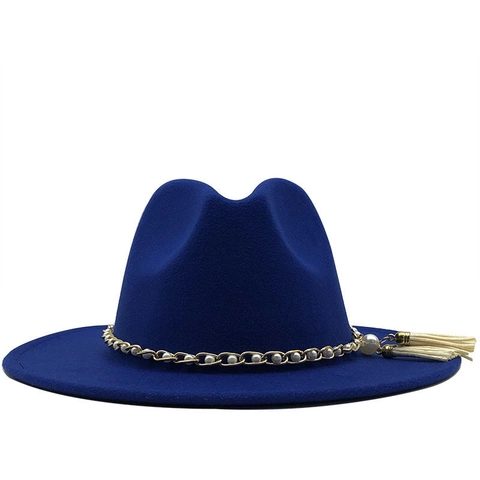 Cappello Fedora Per Donna In Feltro Di Lana Tesa Larga Retro Cappello Jazz Con Catena In Metallo Künstliche Perle E Nappa Stile Inglese
