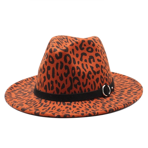 Fedora Hut Leopardenmuster Wollfilz Breiter Rand Retro Jazz Kappe Mit Metallringschnalle Für Herren Damen