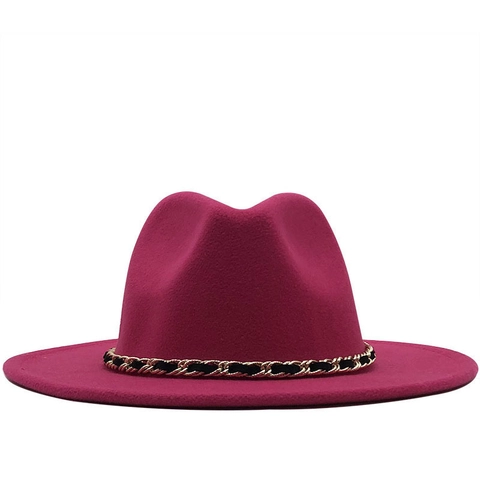 Cappello Fedora Classico In Feltro Di Lana Tesa Larga Stile Britannico Vintage Jazz Con Fascia A Catena In Metallo