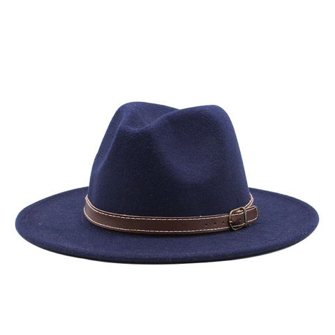 Cappello Fedora In Feltro Di Lana Tesa Larga Piatta Stile Jazz Britannico Vintage Con Fibbia Unisex