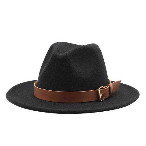Sombrero Fedora Fieltro De Lana Ala Ancha Vintage Jazz Gorra Con Hebilla De Cinturón De Cuero Sintético Moda
