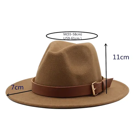 Sombrero Fedora Fieltro De Lana Ala Ancha Vintage Jazz Gorra Con Hebilla De Cinturón De Cuero Sintético Moda