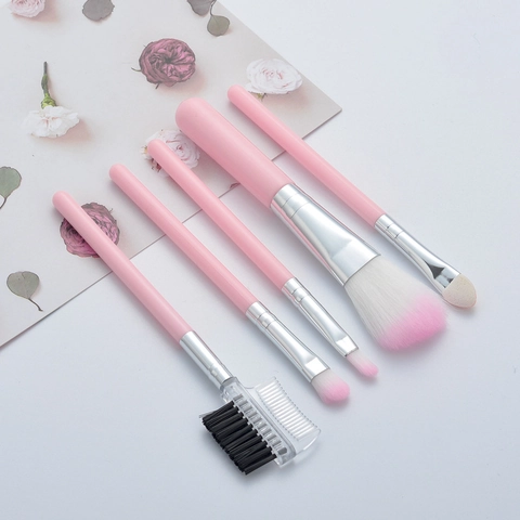 Professionelle Make-up-Pinsel Synthetikfaserborsten Kunststoffgriff Aluminiumzwinge Tragbare Kosmetikwerkzeuge Lidschatten Rouge Lippen Pink Schwarz