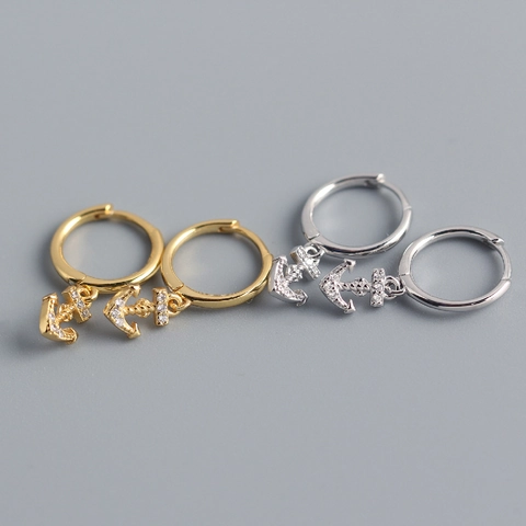 Anker Huggie Hoop Ohrringe 925 Sterling Silber Zirkon Nautischer Stil Leichtes Luxus Schmuckstück Für Damen