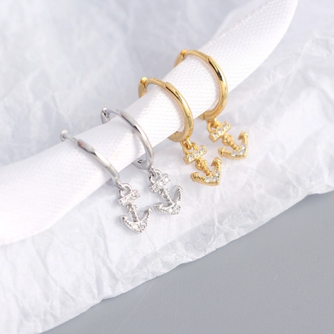 Anker Huggie Hoop Ohrringe 925 Sterling Silber Zirkon Nautischer Stil Leichtes Luxus Schmuckstück Für Damen