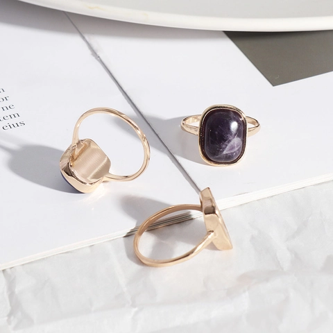 Natuursteen Abalone Schelp Ring Verguld Rechthoekig Ovaal Edelsteen Retro Minimalistische Sieraden Voor Vrouwen