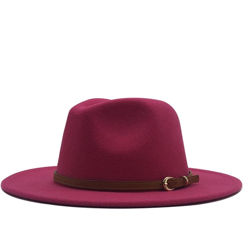 Woolen Fedora Hat Wide Brim Retro Jazz Cap With Leather Belt Buckle Fashion Elegant Unisex Accessories