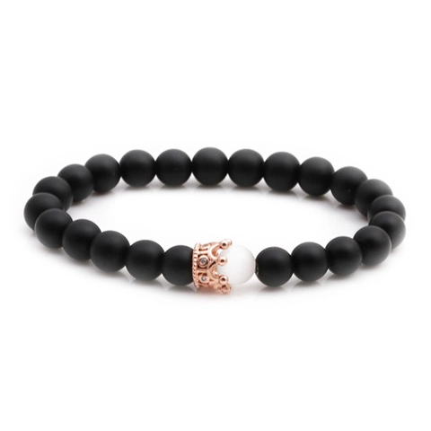 Braccialetto Di Perline Corona Pietra Opaca Rame Zircone Occhio Di Gatto Gioielli Coppia Moda Unisex Elastico