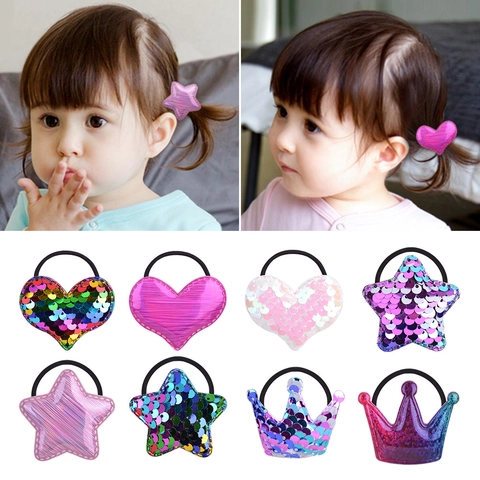 Élastiques À Cheveux Enfants Paillettes Cœur Étoile Couronne Cordes À Cheveux Élastiques Pour Filles Tout-Petits