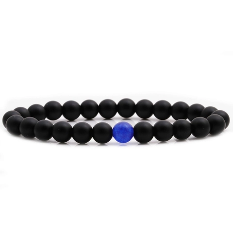 Bracelets En Perles De Lapis-Lazuli Et Pierre Noire Mate Bijoux Unisexes Élastiques Avec Breloque Couronne Style Fait Main