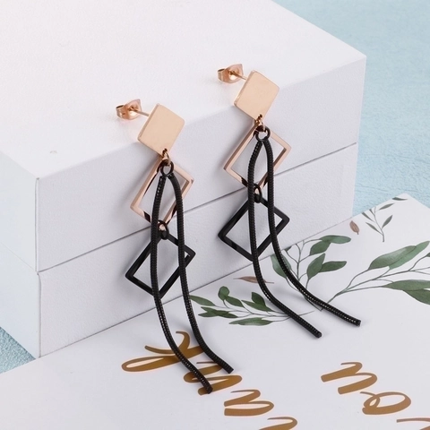 Geometrische Vierkante Ruit Lange Kwastje Druppeloorbellen Voor Vrouwen Minimalistische Roestvrijstalen Mode Elegante Sieraden