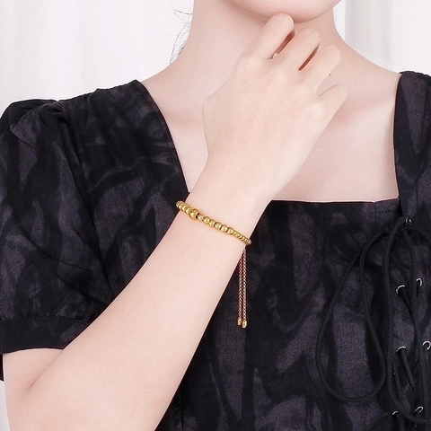 Pulsera De Cuentas Redondas Acero Inoxidable Cierre Deslizante Ajustable Degradado Joyería De Moda Para Mujer