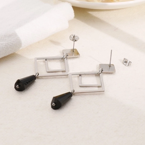 Orecchini a Goccia Geometrici in Acciaio Inossidabile per Donna Cornice Quadrata Minimalista Ciondolo a Goccia Nero Gioielli