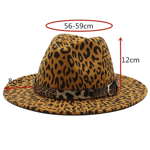 Leopard Print Fedora Hat Cotton Polyester Wide Brim Jazz Hat With Buckle Belt Vintage Style For Men And Women