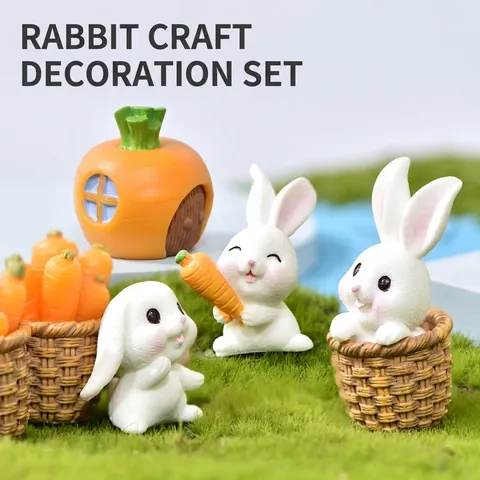Miniatura Dibujos Animados Conejo Zanahoria Casa Resina Adornos Lindo Animal Hada Jardín Accesorios Escritorio Paisaje Decoración Figurita