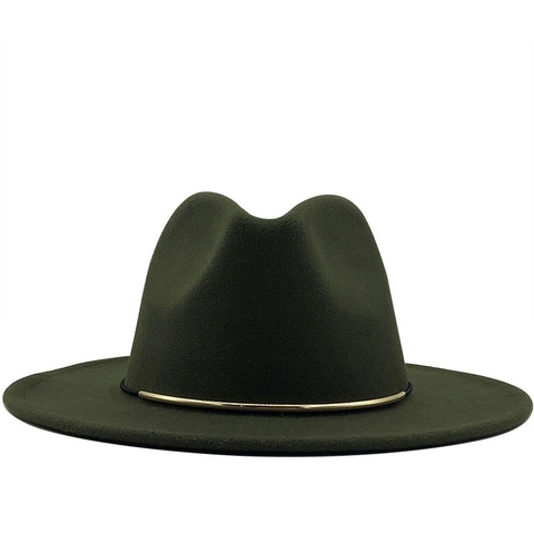 Wool Felt Fedora Hat Wide Brim Jazz Cap With Gold Metal Band Decoration For Women Men British Style