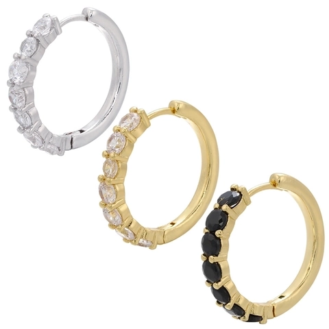 Pendientes de Aro Redondos de Latón con Micro Pavé de Circonia Estilo Occidental Color Oro Plata Joyería Geométrica para Mujer