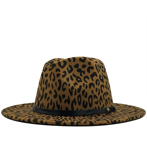 Luipaardprint Wollen Vilt Fedora Hoed Brede Rand Retro Jazz Hoed Voor Heren En Dames