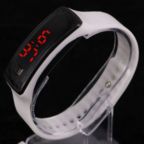LED Digital Watch Sports Electronic Bracelet Silicone Strap Touch Control Rectangular Dial For Students Unisex