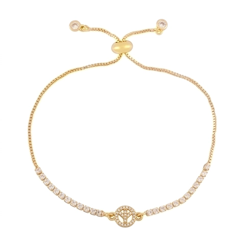 Adjustable Bolo Bracelet Copper 18K Gold Plated Cubic Zirconia Heart Cross Virgin Mary Letter Y Dainty Jewelry
