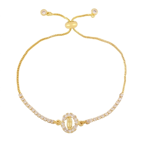 Adjustable Copper Gold Plated Cubic Zirconia Bracelet For Women Evil Eye Virgin Mary Butterfly Infinity Elegant Fashion