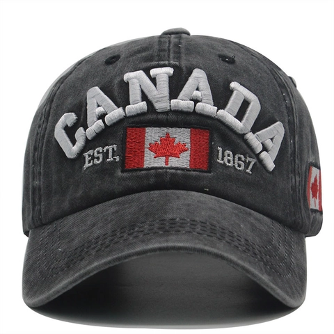 Canada Stickerei Gewaschene Baumwolle Baseballkappe Vintage Verstellbarer Sonnenhut Für Outdoor Reisen Herren Damen